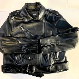 DKNY Black Leather Moto Jacket